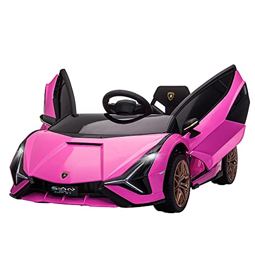 Aosom Lamborghini SIAN Licensed Kids Ride On Car, 12V Battery Powered Electric Sports Car Toy with Remote Control, Horn, Music, & Headlights for 3-5 Years Old， Pink