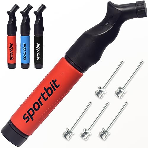 SPORTBIT Ball Pump with 5 Needles - Push & Pull Inflating System - Great for All Exercise Balls - Volleyball Pump, Basketball Inflator, Football & Soccer Ball Air Pump - Goes with Needles Set