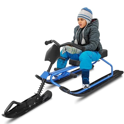 Wodesid Snow Racer Sled with Steering Wheel and Twin Brakes, Ski Sled Snowboard for Kids Teens and Adults Winter Sport Ski Sled Slider Board for Downhill and Uphill (Adults)