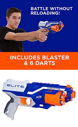 NERF Disruptor Elite Blaster - 6-Dart Rotating Drum, Slam Fire, Includes 6 Official Elite Darts - for Kids, Teens, Adults, (Amazon Exclusive)