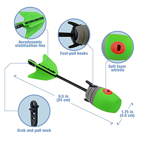 Zing HyperStrike Bow Archer Pack, 1 Clear Green Bow, 6 Green Zonic Whistle Arrows and 1 Set of Orange Bungee, Shoots Arrows Up to 250 Feet