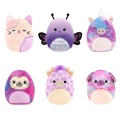 Squishville by Original Squishmallows Purple Pals Squad Plush - Six 2-Inch Squishmallows Plush Including Bashira, Mollie, Carlota, Patrick, Rida, and Jazzy - Toys for Kids