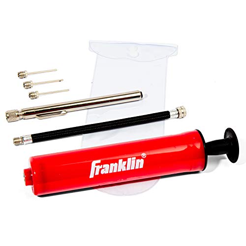 Franklin Sports Ball Pump Kit -7.4" - Perfect for Basketballs, Soccer Balls and More - Complete Hand Pump Kit with Needles, Flexible Hose, Air Pressure Gauge and Carry Bag,Red