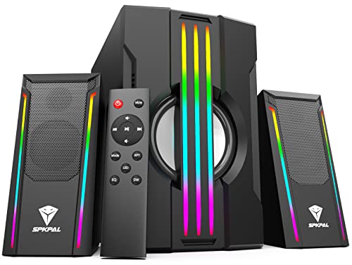 SPKPAL 2.1 Bluetooth Computer Speakers with Subwoofer,Gaming Speakers Home Theater System,AC Powered Dynamic RGB Light for PC,TV,CD Player,Movie,Party, Black (S702)