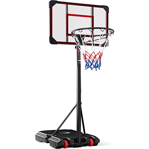 Best Choice Products Kids Height-Adjustable Basketball Hoop, Portable Backboard System w/ 2 Wheels, Fillable Base, Weather-Resistant, Nylon Net, Adjusts from 70.5in to 82.3in - Clear