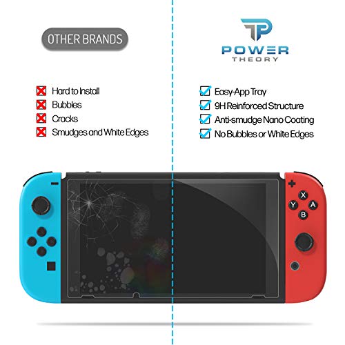 Power Theory Designed for Nintendo Switch 6.2" Screen Protector Tempered Glass [9H Hardness], Easy Install Kit, 99% HD Bubble Free Clear, Case Friendly, Anti-Scratch, 2 Pack