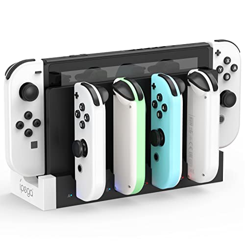 FYOUNG Charger for Switch &Switch OLED Joy Cons Controllers, Charging Dock Base Station for Switch Joycons with Indicator, Charger Station Stand for Joy Cons- White