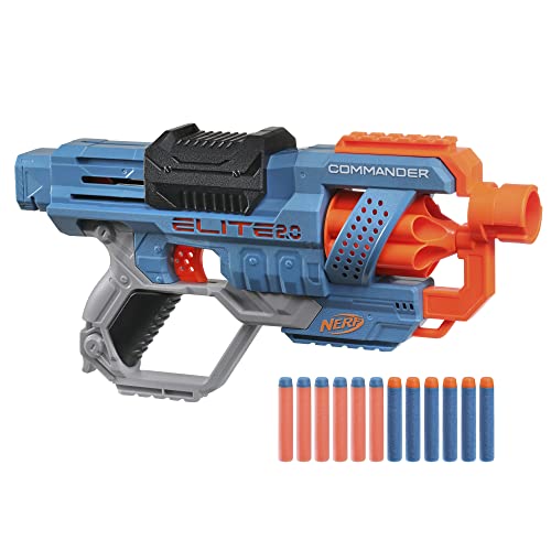 NERF Elite 2.0 Commander RC-6 Blaster, 12 Elite Darts, 6-Dart Rotating Drum, Tactical Rails, Barrel and Stock Attachment Points