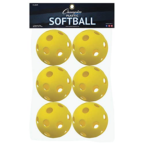 Champion Sports 12" Hollow Plastic Softball Set - Athletic Softball Equipment - Practice Softballs Plastic Hollow - Regulation Size Balls - Fun for All Ages - Lightweight/Durable - Set of 6