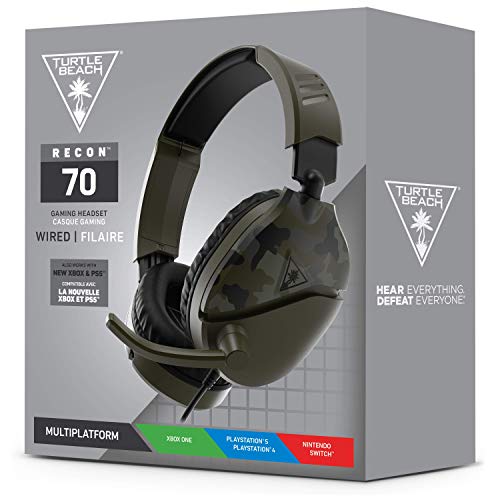 Turtle Beach Recon 70 Multiplatform Gaming Headset for Xbox Series X/ S, Xbox One, PS5, PS4, PlayStation, Nintendo Switch, Mobile,& PC with 3.5mm-Flip-to-Mute Mic, 40mm Speakers-Green Camo