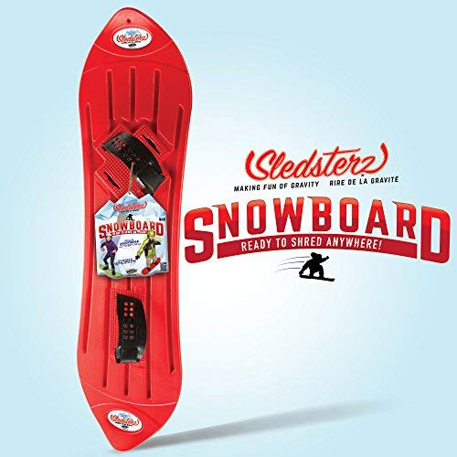 The Original Geospace Sledsterz Kids Beginner Snowboard for Winter Fun on Snow, with Adjustable Step-in Bindings; for Kids Between 4 to 12 Years Old (RED)