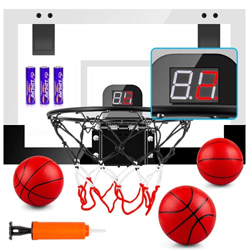 TREYWELL Indoor Basketball Hoop Fan Backboards for Teens and Adults Door Room Mini Hoop with Electronic Scoreboard, 3 Balls and Batteries, Toys for 8 9 10 11 12