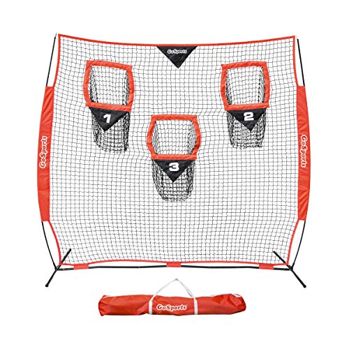 GoSports Football Trainer Throwing Net - Choose Between 8 ft x 8 ft or 6 ft x 6 ft Nets - Improve QB Throwing Accuracy - Includes Foldable Bow Frame and Portable Carry Case