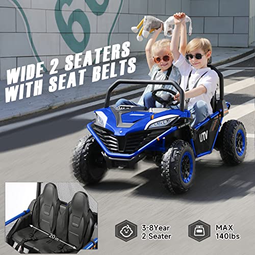 ELEMARA 2 Seater XL Ride On Car for Kids,12V Battery Powered Electric Off-Road UTV Toy,4WD Eletric Vehicle with Remote Control,LED Lights,Bluetooth,3 Speeds,2 Spring Suspension Boys & Girls,Blue