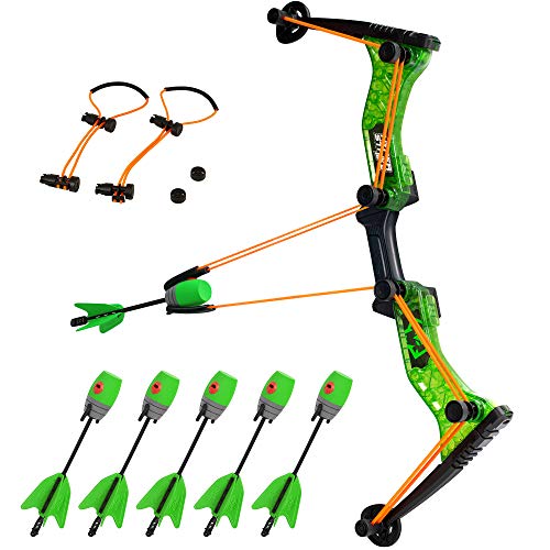 Zing HyperStrike Bow Archer Pack, 1 Clear Green Bow, 6 Green Zonic Whistle Arrows and 1 Set of Orange Bungee, Shoots Arrows Up to 250 Feet