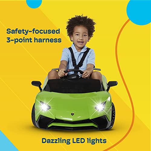 Kidzone Kids Electric Ride On 12V Licensed Lamborghini Aventador Battery Powered Sports Car Toy with 2 Speeds, Parent Control, Sound System, LED Headlights & Hydraulic Doors - Orange