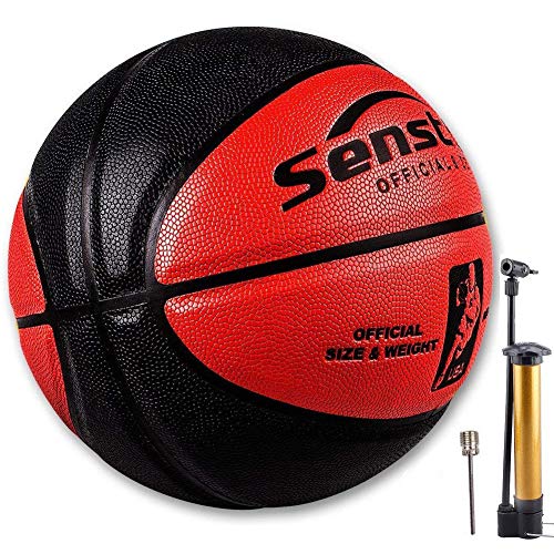 Senston 29.5'' Basketball Outdoor Indoor Rubber Basketball Ball Official Size 7 Street Basketball with Pump Red/Black