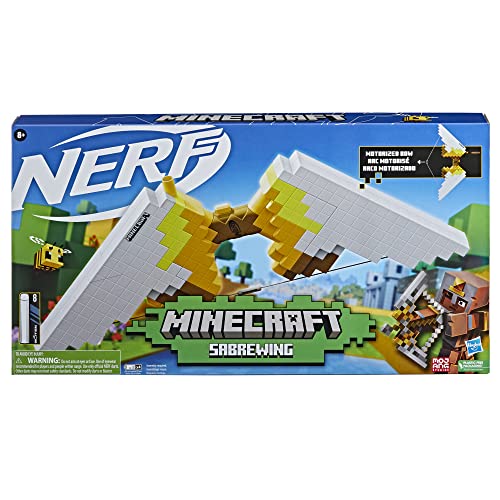 NERF Minecraft Sabrewing Motorized Blaster Bow, 8 Elite Darts, 8-Dart Clip, Electric Full Auto Toy Foam Blasters, Minecraft Toys for 8 Year Old Boys and Girls and Up