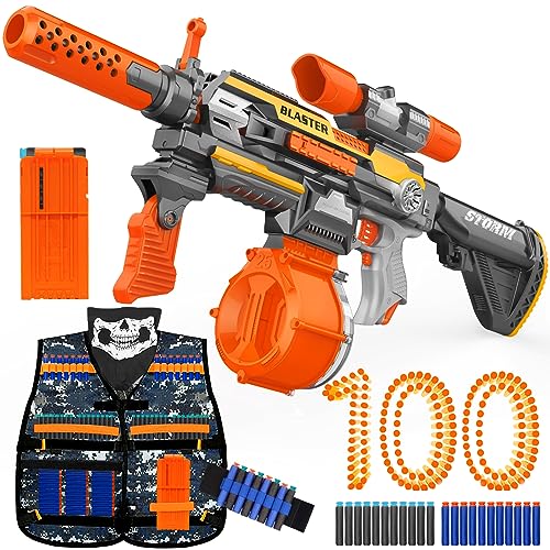 Xmifer Toy Guns Electric Machine Gun for Nerf Guns Automatic, Nerf Guns Sniper with Scope, 2 Magazines Tactical Vest Kit with 100 Darts, Nerf Guns for Kids Ages 8-12 Toy Gifts for Birthday Christmas