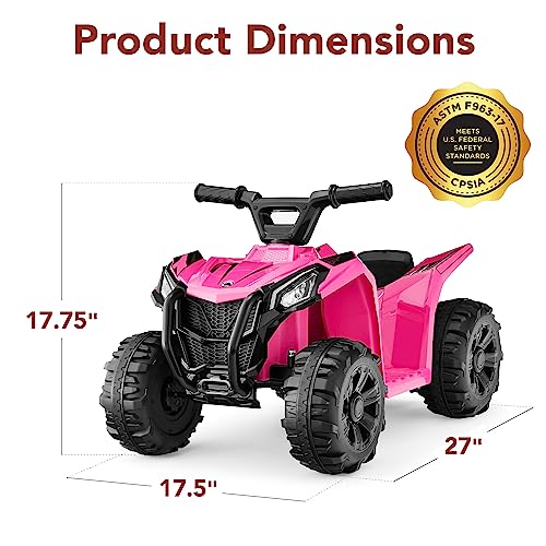 Best Choice Products 6V Kids Ride On Toy, 4-Wheeler Quad ATV Play Car w/ 1.8MPH Max Speed, Treaded Tires, Rubber Handles, Push-Button Accelerator - Hot Pink