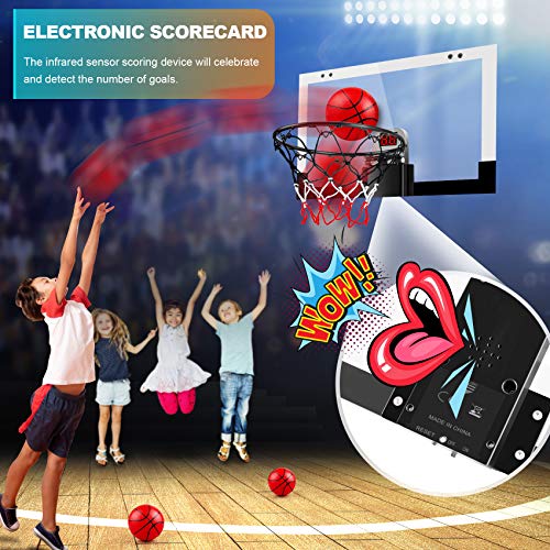 TREYWELL Indoor Basketball Hoop Fan Backboards for Teens and Adults Door Room Mini Hoop with Electronic Scoreboard, 3 Balls and Batteries, Toys for 8 9 10 11 12