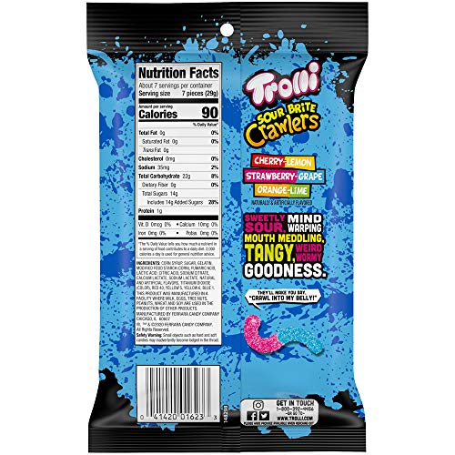 Trolli Sour Brite Crawlers Candy, Original Flavored Sour Gummy Worms, 7.2 Ounce