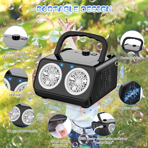 SHCKE Automatic Bubble Machine Upgrade Bubble Blower with 2 Fans, 20000+ Bubbles Per Minute Bubbles for Kids Portable Bubble Maker Operated by Plugin or Batteries for Indoor Outdoor Birthday Party