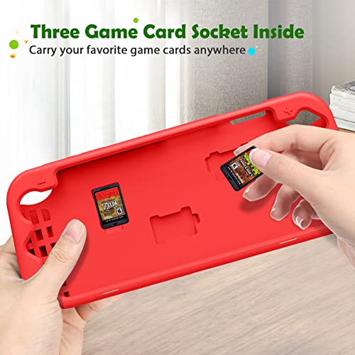 Fintie Case for Nintendo Switch OLED Model 2021with 3 Game Card Slots, Anti-Slip Soft Silicone Shockproof Protective Cover, Ergonomic Grip Case for Switch OLED Model Console 7.0", Red