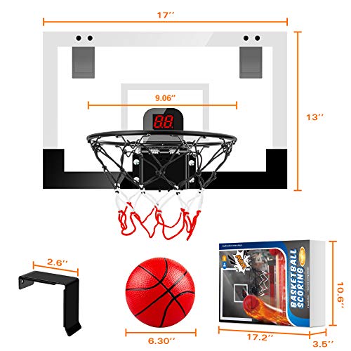 TREYWELL Indoor Basketball Hoop Fan Backboards for Teens and Adults Door Room Mini Hoop with Electronic Scoreboard, 3 Balls and Batteries, Toys for 8 9 10 11 12