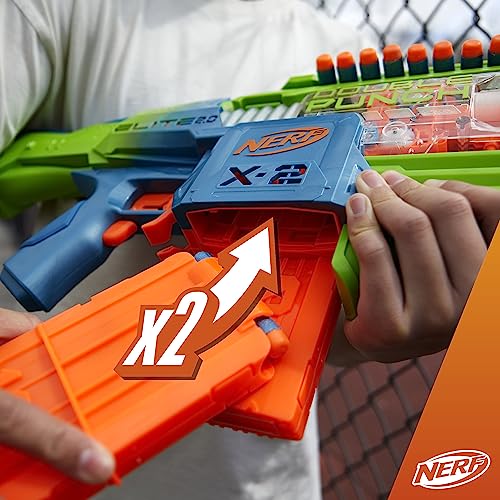 Nerf Elite 2.0 Double Punch Motorized Dart Blaster, Rapid Alternating Barrels, 50 Nerf Elite Darts, 2X 10-Dart Clips, Ages 8 & Up