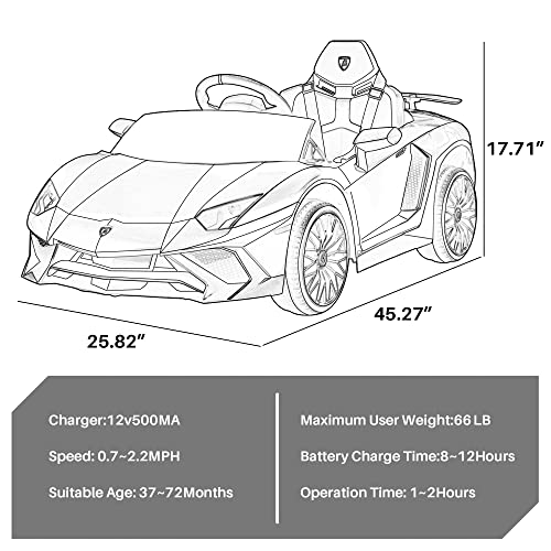 Kidzone Kids Electric Ride On 12V Licensed Lamborghini Aventador Battery Powered Sports Car Toy with 2 Speeds, Parent Control, Sound System, LED Headlights & Hydraulic Doors - Orange