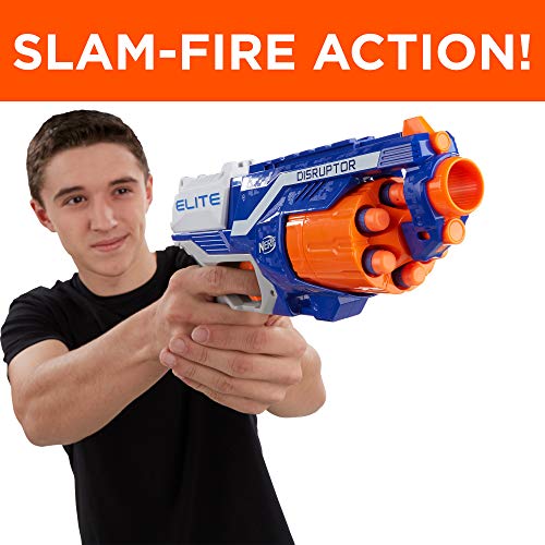 NERF Disruptor Elite Blaster - 6-Dart Rotating Drum, Slam Fire, Includes 6 Official Elite Darts - for Kids, Teens, Adults, (Amazon Exclusive)