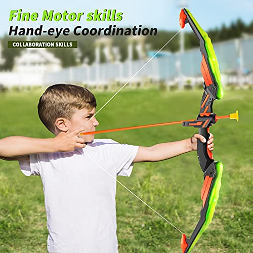 TEMI Kids Bow and Arrow Set - LED Light Up Archery Toy Set with 10 Suction Cup Arrows, Target & Quiver, Indoor and Outdoor Toys for Children Boys Girls