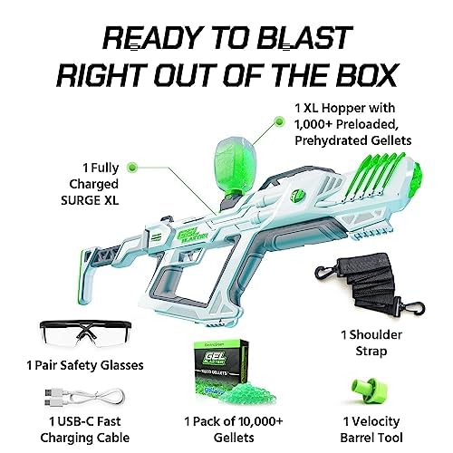 The Supersized Gel Blaster Surge XL - Longest 150+ Foot Range - Extreme Power & Adjustability - Fastest Blaster with 150-250 FPS - Semi, Full-Auto, Triple Burst Modes - Ages 14+