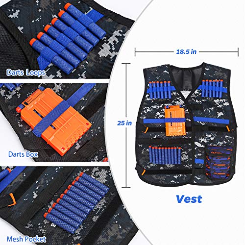 Kids Tactical Vest Kit for Nerf Guns Series with Refill Darts,Dart Pouch, Reload Clips, Tactical Mask, Wrist Band and Protective Glasses, Toys for 8 9 10 11 12 Year Boys