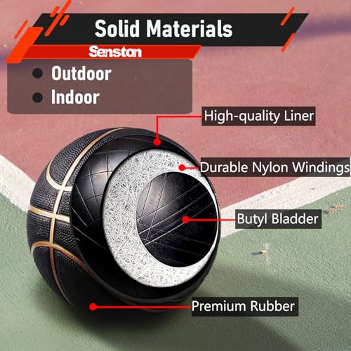 Senston 29.5'' Basketball Outdoor Indoor Rubber Basketball Ball Official Size 7 Street Basketball with Pump Black/Gold