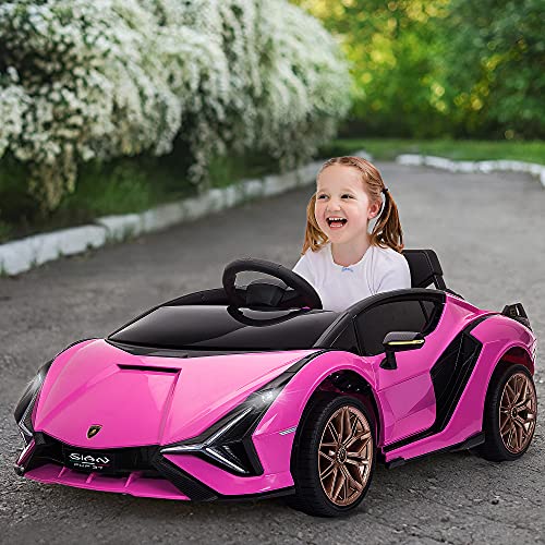 Aosom Lamborghini SIAN Licensed Kids Ride On Car, 12V Battery Powered Electric Sports Car Toy with Remote Control, Horn, Music, & Headlights for 3-5 Years Old， Pink