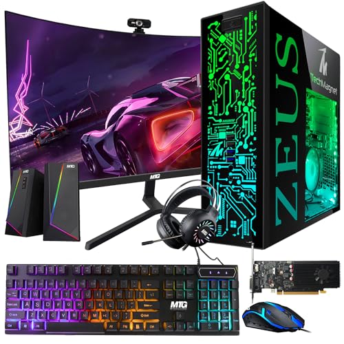 TechMagnet Gaming Desktop PC, Intel i5 4th Gen, Zeus Pro 4, GT 1030 2GB DDR5, 16GB RAM ARGB, 256GB SSD + 1TB HDD, MTG 24 Inch 144hz Curved Gaming Monitor, RGB Kit, Win 10 Pro (Renewed)