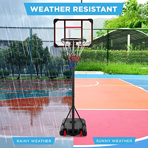 Best Choice Products Kids Height-Adjustable Basketball Hoop, Portable Backboard System w/ 2 Wheels, Fillable Base, Weather-Resistant, Nylon Net, Adjusts from 70.5in to 82.3in - Clear