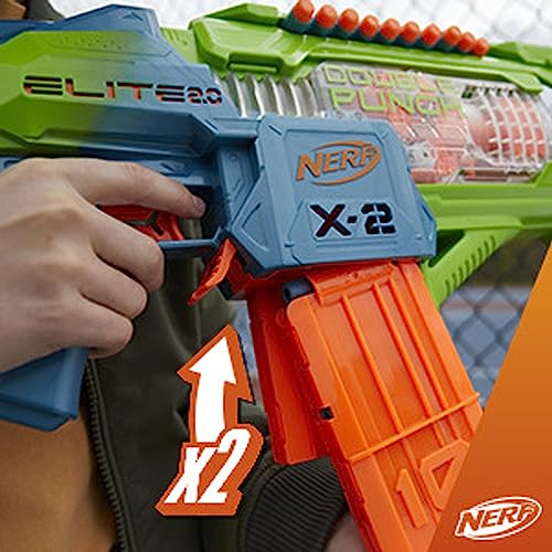 Nerf Elite 2.0 Double Punch Motorized Dart Blaster, Rapid Alternating Barrels, 50 Nerf Elite Darts, 2X 10-Dart Clips, Ages 8 & Up