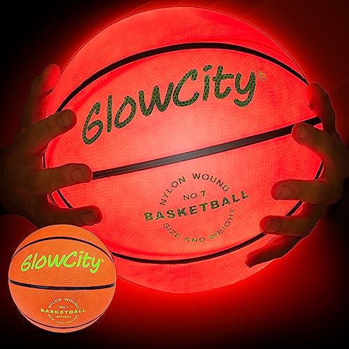 GlowCity Glow in The Dark Basketball for Teen Boy - Basketball Gift - Glowing Red Basket Ball, Light Up LED Toy for Night Ball Games - Sports Stuff & Gadgets for Kids Age 8 Years Old and Up