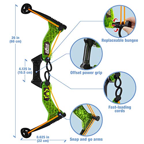 Zing HyperStrike Bow Archer Pack, 1 Clear Green Bow, 6 Green Zonic Whistle Arrows and 1 Set of Orange Bungee, Shoots Arrows Up to 250 Feet