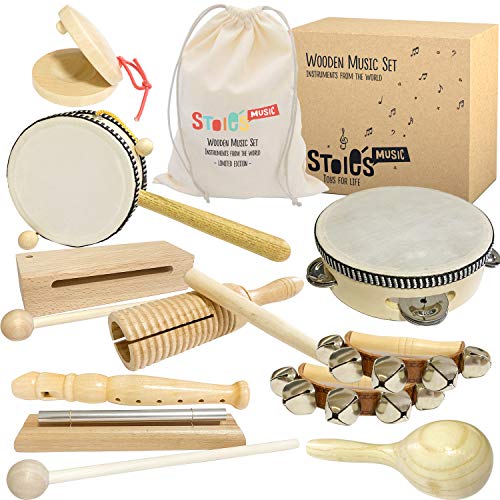 Stoie’s International Wooden Music Set, Percussion Kids Musical Instruments, Montessori Unique Play Toddler Musical Instruments for Kids Ages 3, 5, 9, 12- Baby Musical Toys, Baby Musical Instruments