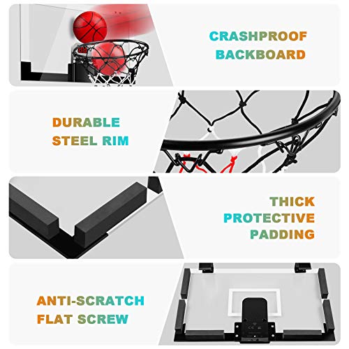 TREYWELL Indoor Basketball Hoop Fan Backboards for Teens and Adults Door Room Mini Hoop with Electronic Scoreboard, 3 Balls and Batteries, Toys for 8 9 10 11 12