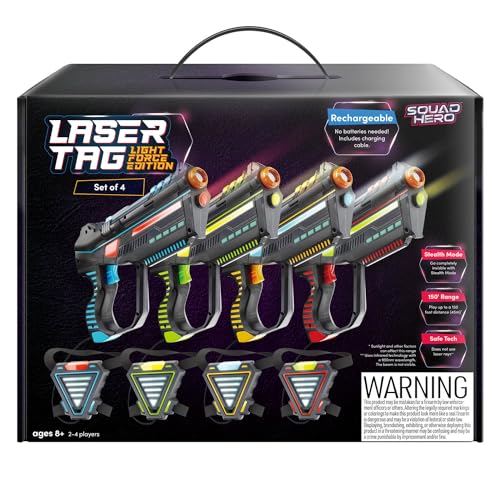 Rechargeable Laser Tag for Kids, Teens & Adults - Blasters & Vest Sensors - Fun Ideas Age 8+ Year Old Toys - 4 Set - Lazer Teen Boy Games - Boys & Girls Outdoor Teenage Group Activities