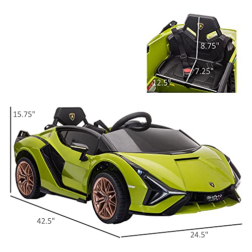 Aosom Lamborghini SIAN Licensed Kids Ride On Car, 12V Battery Powered Electric Sports Car Toy with Remote Control, Horn, Music, & Headlights for 3-5 Years Old， Green