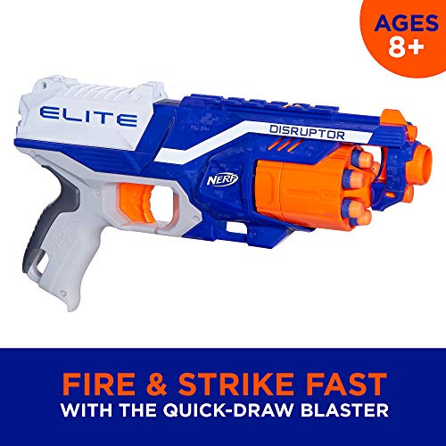 NERF Disruptor Elite Blaster - 6-Dart Rotating Drum, Slam Fire, Includes 6 Official Elite Darts - for Kids, Teens, Adults, (Amazon Exclusive)