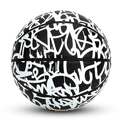 AND1 Chaos Rubber Basketball: Game Ready, Office Regulation Size (29.5”) Streetball, Made for Indoor/Outdoor Basketball Games- Graffiti Series (Black/White)