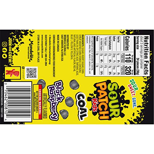 SOUR PATCH KIDS Coal Black Raspberry Soft & Chewy Holiday Candy, 12 - 3.1 oz Boxes