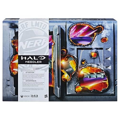 NERF LMTD Halo Needler Dart-Firing Blaster, Light-Up Needles, 10-Dart Rotating Drum, 10 Elite Darts, Game Card with in-Game Content